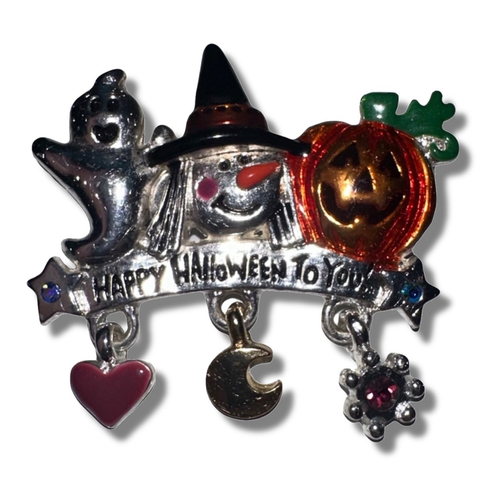 Silver Tone Halloween Charm Brooch